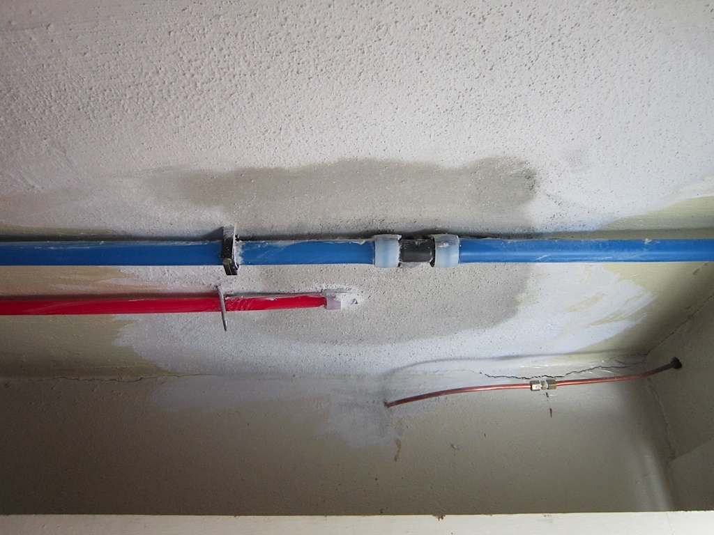 ceiling with pipes repaired