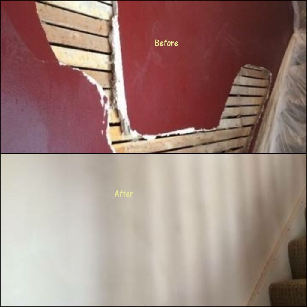 plaster lath repair in a stairwell in Dencer, CO