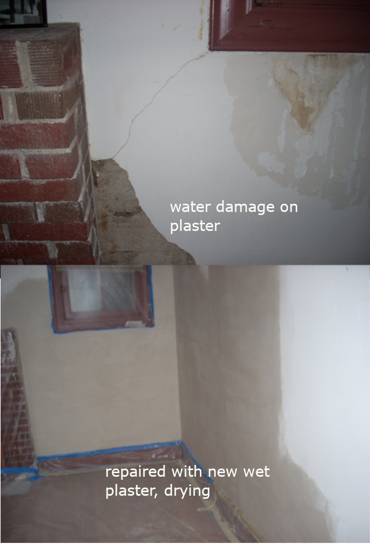 plaster water damage collage before and after repair